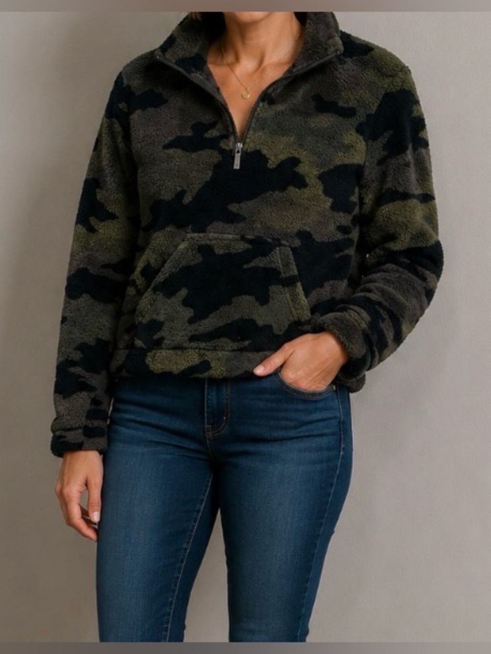 Aero Aeropostale Fleece Pullover Camouflage Jacket Camo Vintage Quarter 1/4 Zip